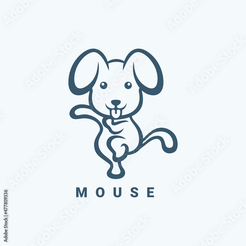 Vector happy running mouse mascot in monochrome style