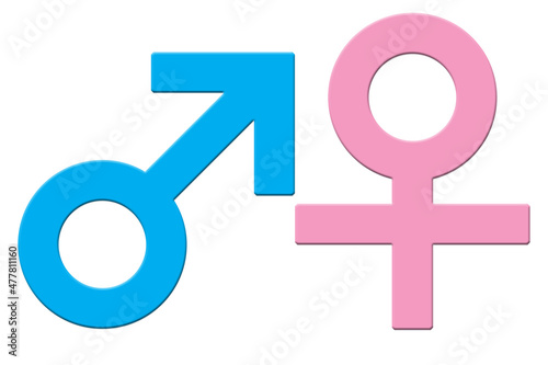 Geschlechter-Symbole, männlich und weiblich, 3D-Illustration