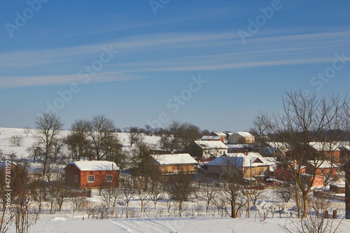 rural landscape in winter,rural houses in ukraine in winter