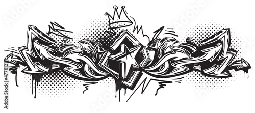 Black and white abstract graffiti arrows and star