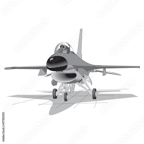 F-16 fighter equipped rocket launcher on a white background in EPS10
