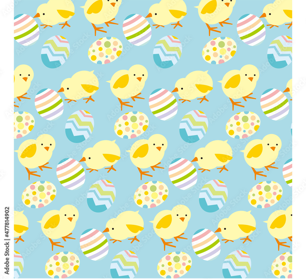 easter seamless pattern with chicken and eggs