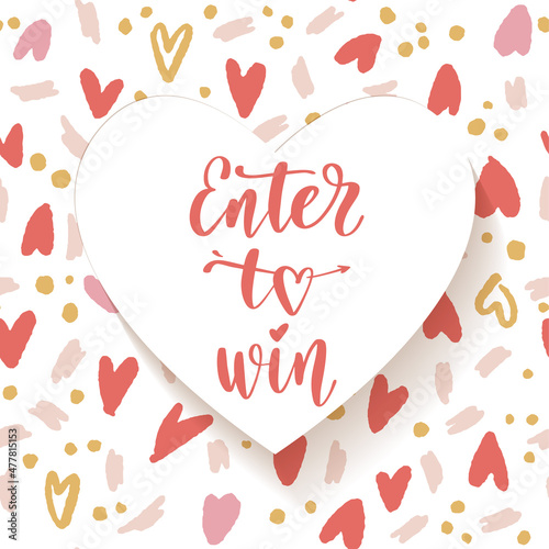 Decorative template with lettering and love backdrop for social media contests and special offers.