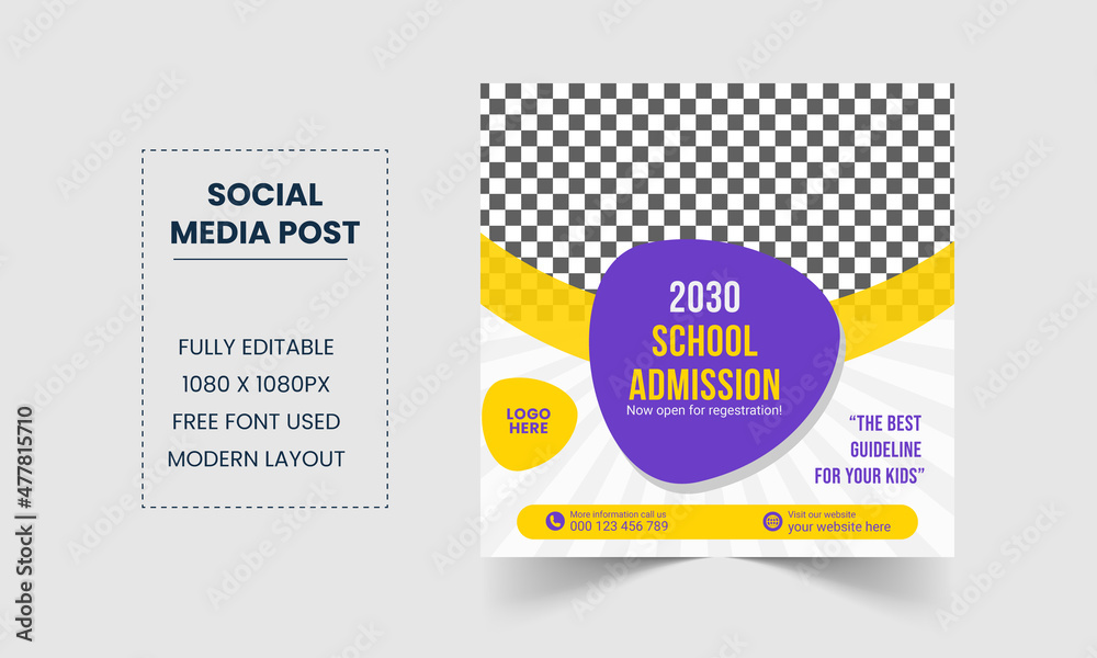School Education admission social media post and square web banner template