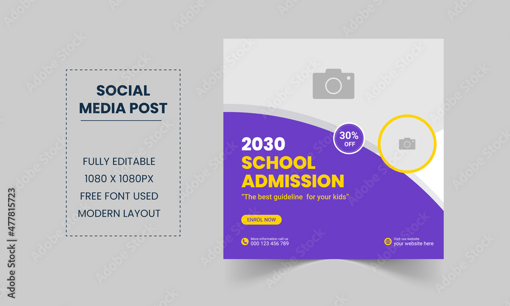 School education admission social media post and modern web banner template