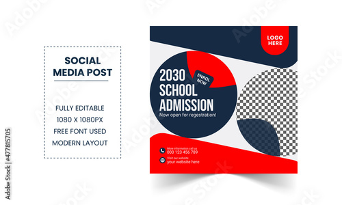 School Education admission social media post and square web banner template