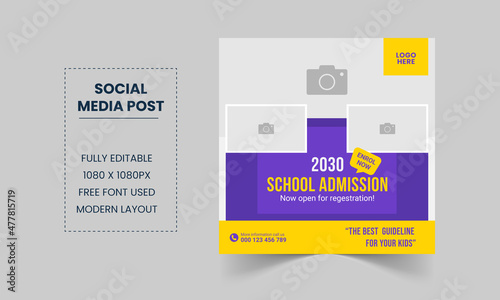 School Education admission social media post and square web banner template