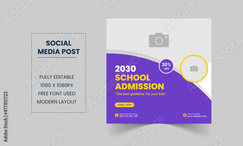 School education admission social media post and modern web banner template