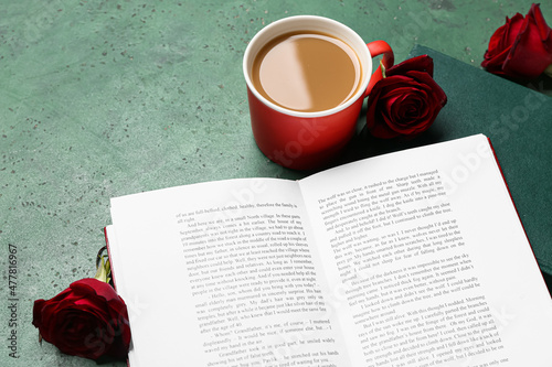 Cup of tasty coffee, books ...