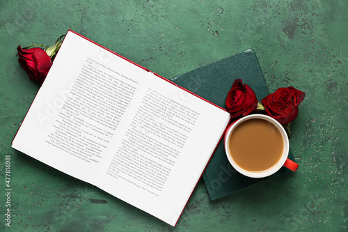 Cup of tasty coffee, books ...