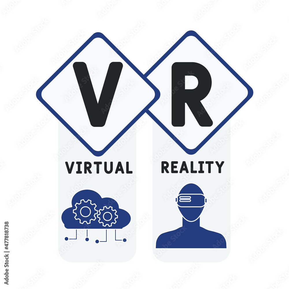 VR - Virtual Reality acronym. business concept background. vector illustration concept with keywords and icons. lettering illustration with icons for web banner, flyer, landing pag VR - Virtual Reality acronym. business concept background. vector illustration concept with keywords and icons. lettering illustration with icons for web banner, flyer, landing pag