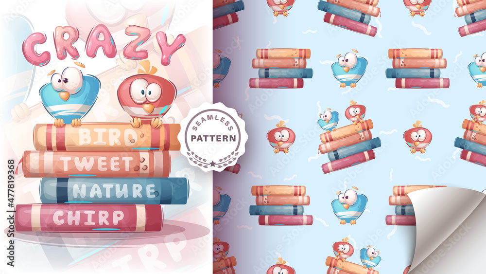 Fototapeta premium Birdin the book - seamless pattern