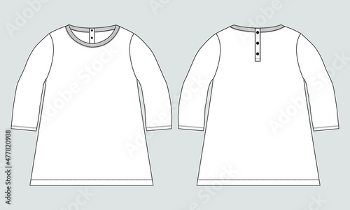 Wallpaper Mural Long Sleeve With Round Neck, T- shirt tops Dress Design for kids and ladies. Technical fashion flat sketch Apparel Vector illustration Template Front and back views. Women's Unisex CAD mock up.
 Torontodigital.ca