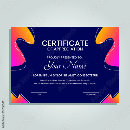 Creative certificate of appreciation best award template with colorful geometric shapes composition, Use for print, certificate, diploma, graduation Eps10 vector template