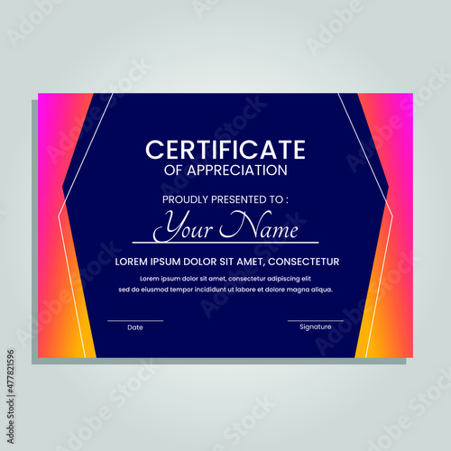 Creative certificate of appreciation best award template with colorful geometric shapes composition, Use for print, certificate, diploma, graduation Eps10 vector template