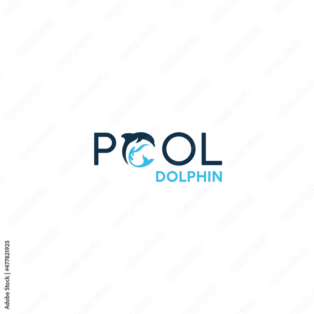 Flat letter mark POOL DOLPHIN water logo design