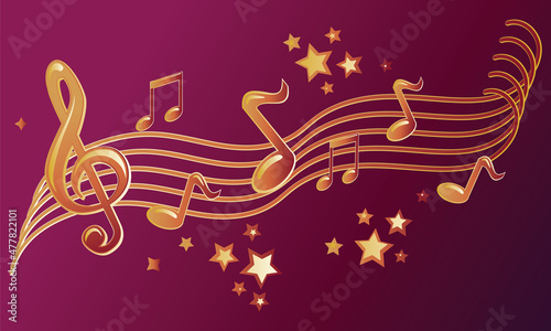 Musical melody - golden clef and notes glossy decorative design