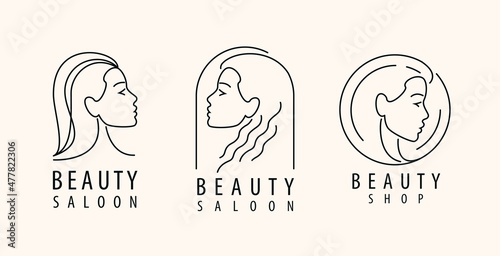 Abstract woman face emblem outline. Beauty saloon logo vector illustration
