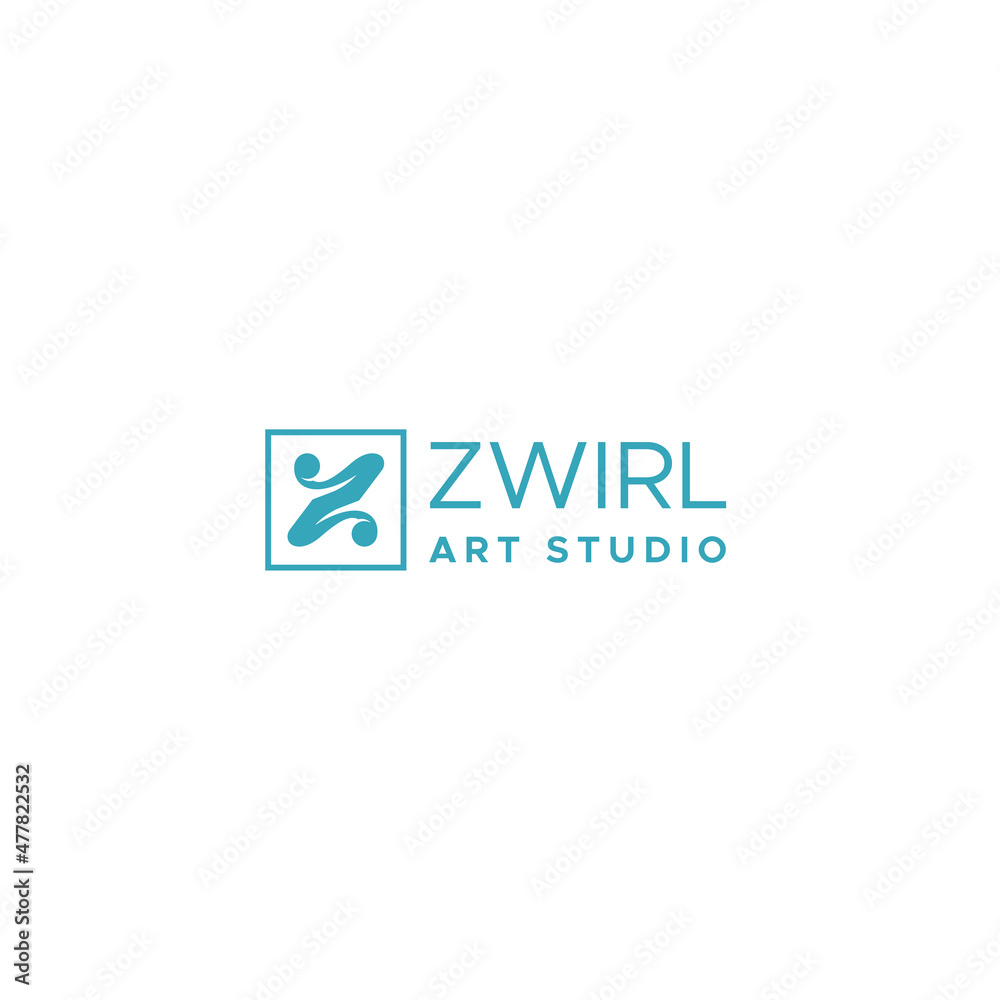 Flat letter initial Z ZWIRL ART STUDIO logo design