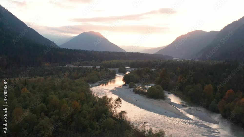 Wild river Isar in the foothills of the Alps, Bavaria, Germany