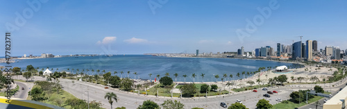 Amazing panoramic aerial view of downtown Luanda, bay , Cabo Island and Port of Luanda, marginal and central buildings, in Angola photo