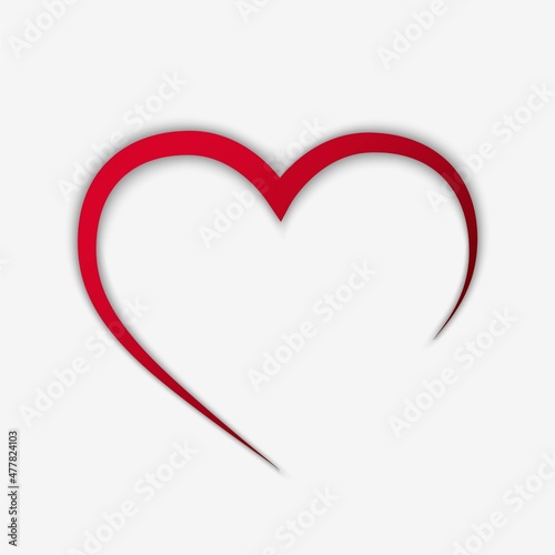 decorative red line heart with shadow. love and valentines symbol. vector element for valentines design