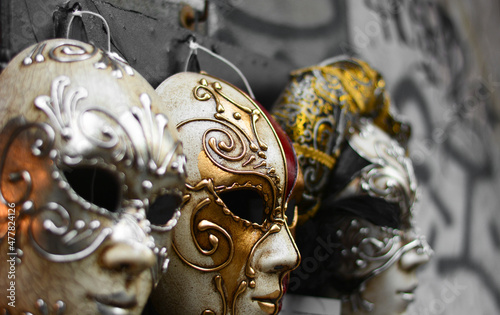 creepy masks awaiting the arrival of the carnival