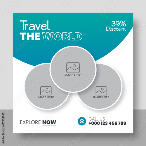 Travel holiday vacation social media post banner or square flyer design template