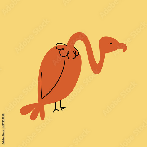 Illustration of a vulture on an isolated background. Dusty pastel colors. Modern flat style