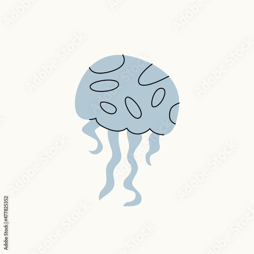 Illustration of a jellyfish on an isolated background. Dusty pastel colors. Modern flat style