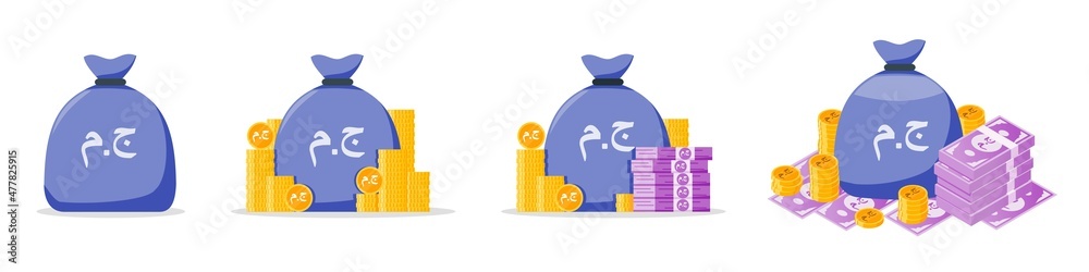 Egyptian Pound Money Bag Icon Set