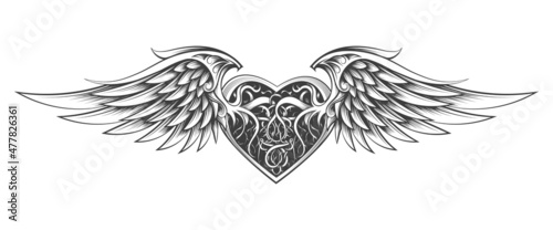 Heart with Wings Engraving Tattoo