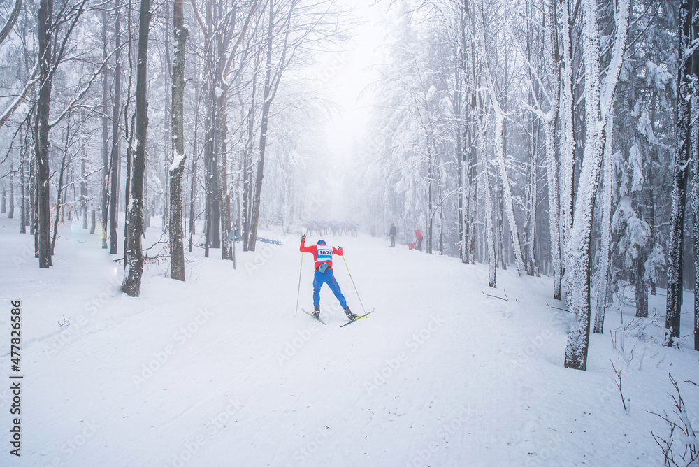 Athlete in winter nature, nordic ski race