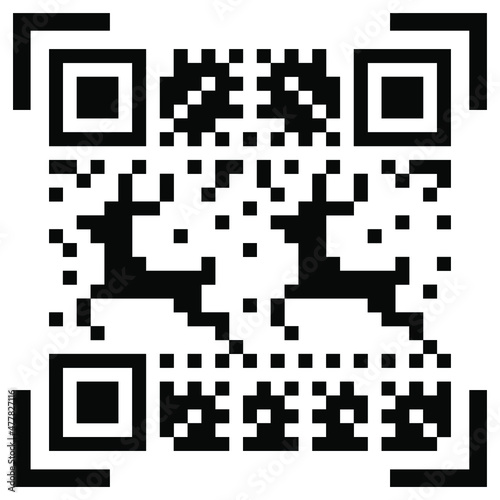 vector festive christmas and new year pattern on ugly sweater stylized as qr code isolated on white background. Pixel prancing deer. useful for New Year and Christmas holidays, postcards, web, print.