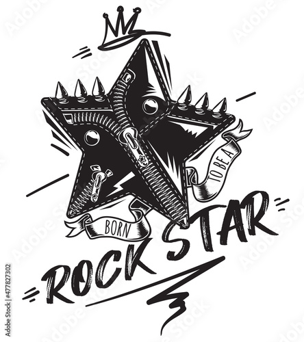 Born to be a rock star - black and white musical emblem