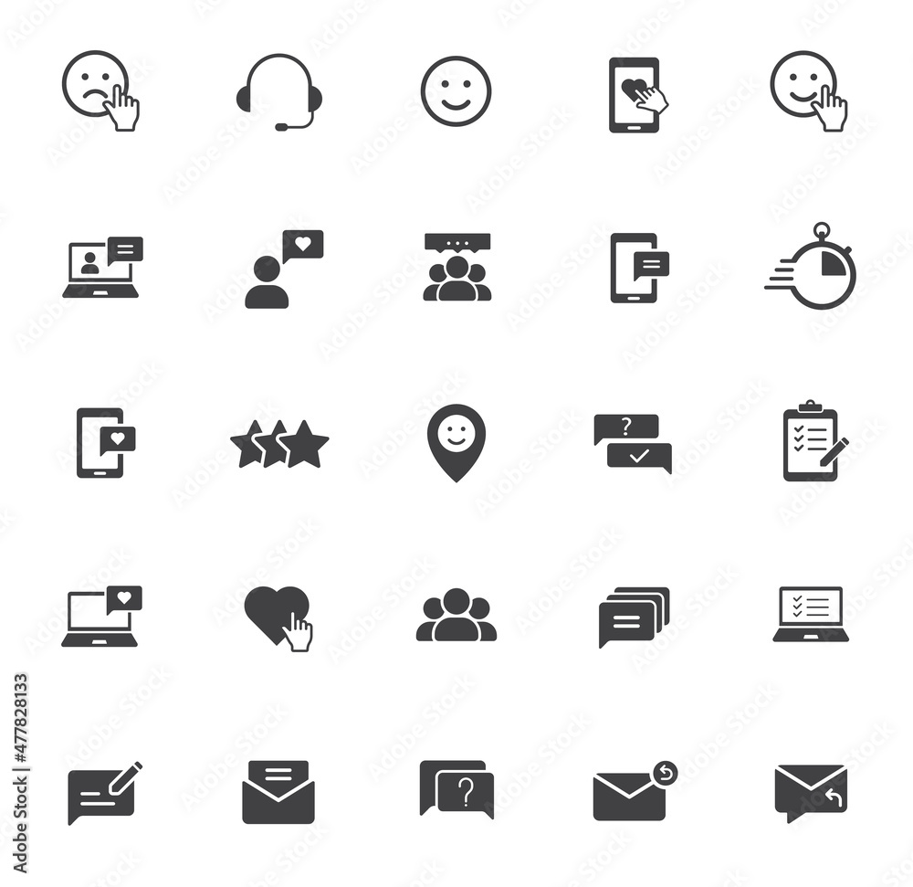 feedback silhouette vector icons isolated on white. feedback icon set for web, mobile apps, ui design and print