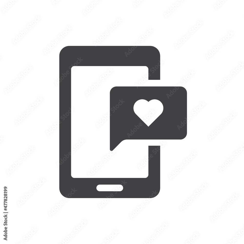 smartphone with like bubble vector icon isolated on white background. smartphone with heart like speech bubble stock vector illustration for web, mobile app and ui design