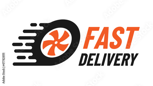fast delivery vector logo illustration isolated on white. fast delivery color illustration with fast wheel illustration for your business design