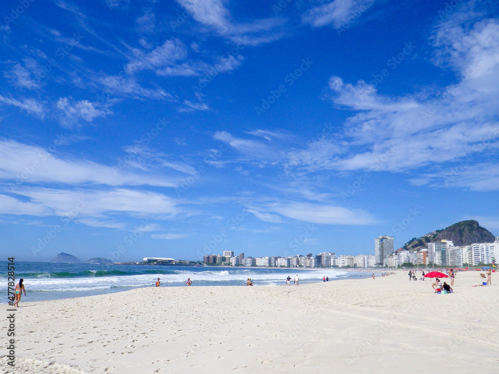 copacabana beach and beautiful blue sky with clouds