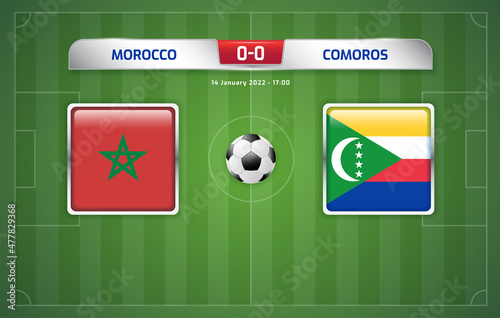 Morocco vs Comoros scoreboard broadcast sport soccer, football africa tournament 2021 Group C