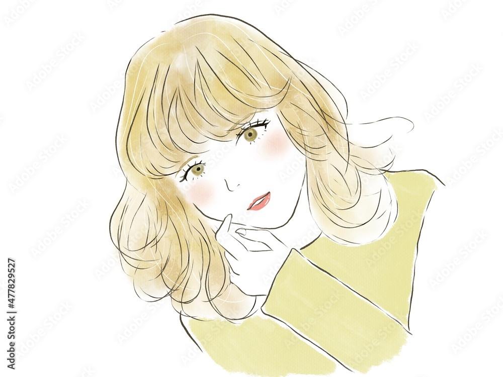 ゆるふわパーマのかわいいオシャレな女の子 Stock イラスト Adobe Stock