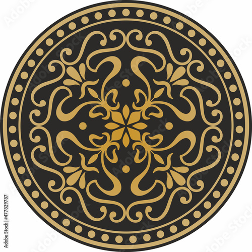 Vector golden classic European circle. Round pattern of the peoples of Ancient Rome, Greece. Floral ornament.
