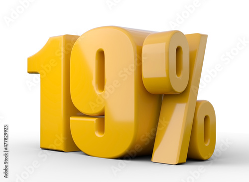 19% 3d illustration. Orange nineteen percent special offer on white background
