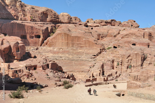 Rock-carved theater in the ancient Nabatean region of Petra, Jordan 