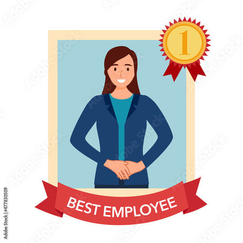 Best employee award concept vector illustration on white background. Company female worker best performance reward.