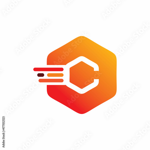 initial c letter motion hexagon logo design