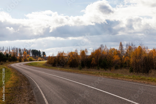 an asphalt road in the autumn season