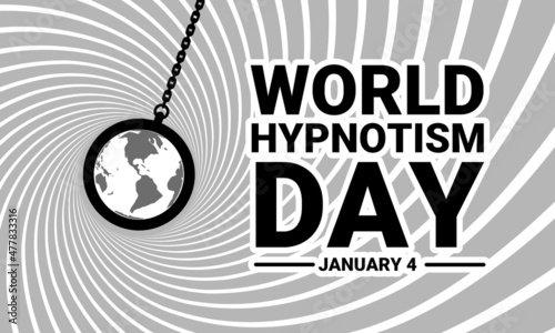 Vector illustration, hanging watch on spiral optical illusion background, as banner or poster, World Hypnotism Day.