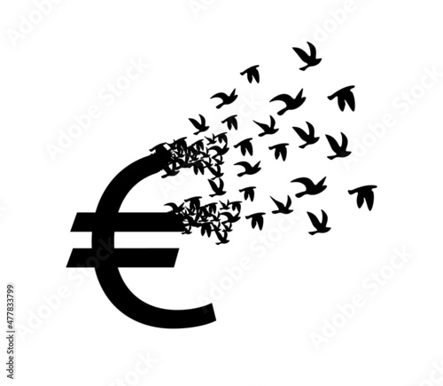 Euro loses its value symbol, concept of devaluation, icon vector illustration