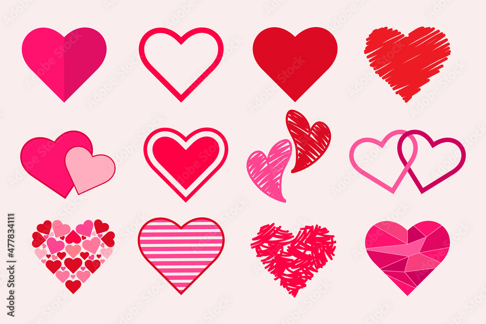 flat design shapes of love. romantic stickers.